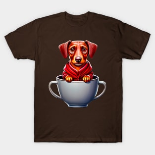 The Cozy Cup Dachshund: Adorable Dog in Red Hoodie Tee T-Shirt
